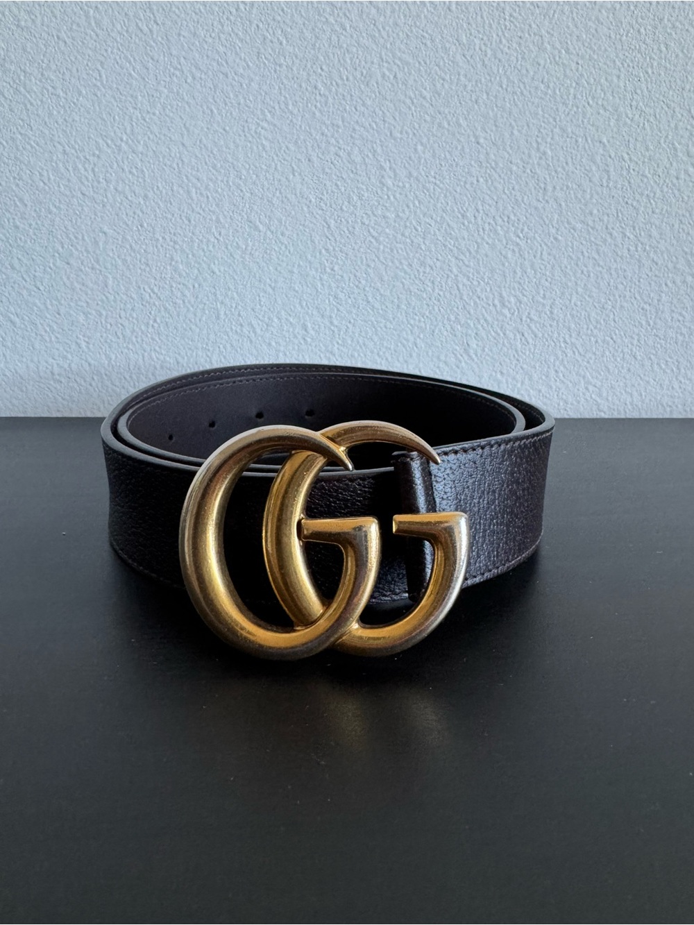 Gucci GG Marmont Dark Brown Leather Wide Belt with Gold Double G Buckle - Picture 2 of 5